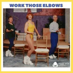 Set of people performing elbow tennis workout.